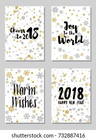 2018 New Year cards vector templates set design. Holiday postcards, banners graphic design collection with winter backgrounds. Greeting New Year cards vector templates set in modern style.
