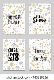 2018 New Year cards vector templates set design. Holiday postcards, banners graphic design collection with winter backgrounds. Greeting New Year cards vector templates set in modern style.