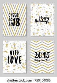 2018 New Year cards vector templates set design. Holiday postcards, banners graphic design collection with winter backgrounds. Greeting New Year cards vector templates set in modern style.