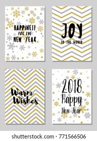 2018 New Year cards vector templates set design. Holiday postcards, banners graphic design collection with winter backgrounds. Greeting New Year cards vector templates set in modern style.