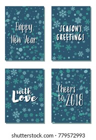 2018 New Year cards vector templates set design. Holiday postcards, banners graphic design collection with winter backgrounds. Greeting New Year cards vector templates set in modern style.
