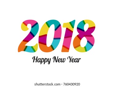 2018 New Year with cheerful colors. Mixed flat colors. White background. For design of posters, invitations, cards, brochures and calendars. Vector template