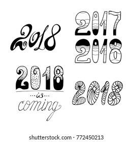 2018 - New Year and Christmas decoration elements.Vector set. Perfect design elements for a New Year card. Drawn in sketch.