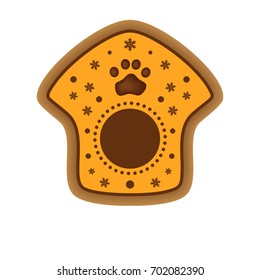 2018 new year and Christmas gingerbread cookie, Sweet dog house  kennel with pawprint