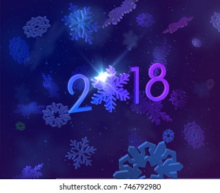 2018 New year colorful background with falling snow. Vector EPS10.
