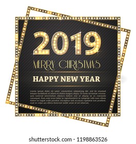 the 2018 New Year Count Symbol with Light Bulbs in the Square Frame, vector