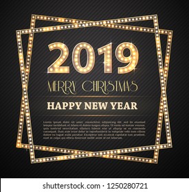 the 2018 New Year Count Symbol with Light Bulbs in the Square Frame, vector