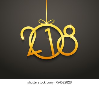2018 new year creative design with gold numbers. Greeting new year background decoration.
