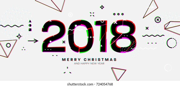 2018 New Year design with 3d anaglyph effect and geometric elements | Vector illustration
