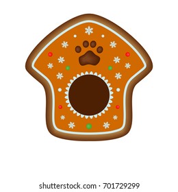2018 new year dog gingerbread cookie with kennel and paw print