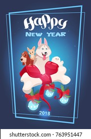 2018 New Year Of Dog Greeting Card Concept Holiday Decoration Design Flat Vector Illustration