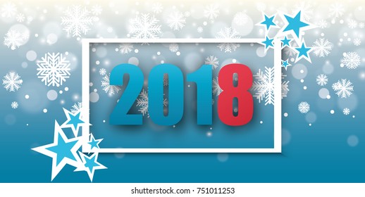 2018 new year with falling snowflakes, vector illustration.