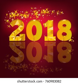 2018 New Year gold digits on the red background