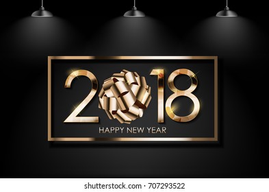 2018 New Year Gold Glossy Background. Vector Illustration EPS10
