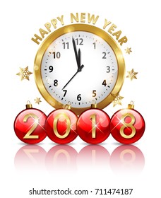 2018 new year golden clock letters in christmas ball