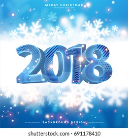 2018 New Year greeting card | Christmas creative design | Snowflakes background