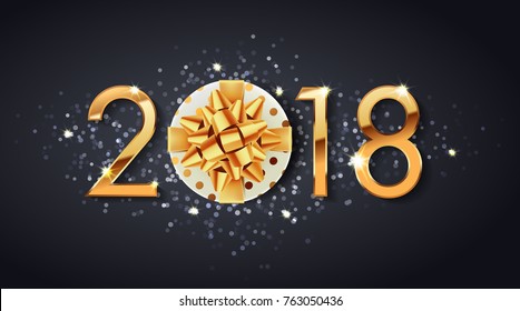 2018 New Year greeting card of  glittering confetti glitter on premium black background. Vector Christmas or New Year winter holiday design template