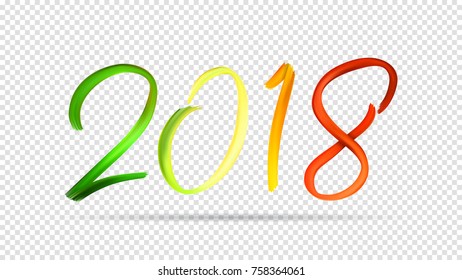 2018 New Year Hand Drawn Lettering Isolated on Transparent Backdrop. Vector Illustration for Greeting Cards or Festive Compositions. Design of Happy New Year Symbol Drawn Acrylic Paint.