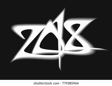2018 New Year hand drawn lettering. Black background and white letters. Inscription for postcards, posters, prints, greeting cards