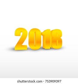 2018 New Year. Holiday vector illustration with golden 2018 3D numbers