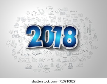 2018 New Year Infographic and Business Plan Background for your Flyers and Greetings Card with Hand Crawn Business and infographic sketches.