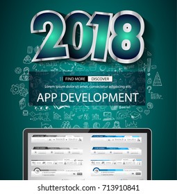 2018 New Year Infographic and Business Plan Background for your Flyers and Greetings Card with Hand Crawn Business and infographic sketches.