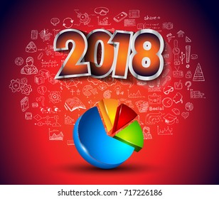 2018 New Year Infographic and Business Plan Background with hand drawn business doodle sketches.