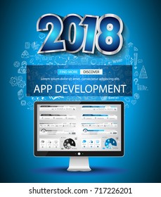 2018 New Year Infographic and Business Plan Background with hand drawn business doodle sketches.