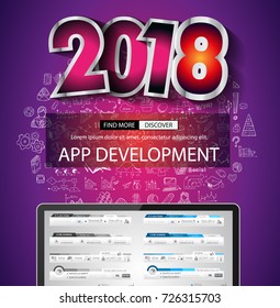 2018 New Year Infographic and Business Plan Background with hand drawn sketch graphics.
