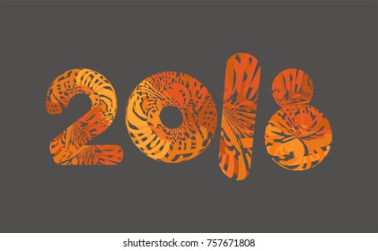 2018 New Year inscription with oil or acrylic pattern. Colorful vector design.