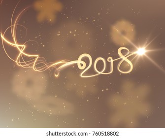 2018 New year light trail written text can be used for greeting card or holiday background. Vector EPS10.