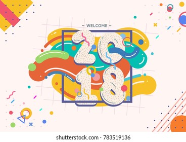 2018 New Year and Memphis Style Backhground