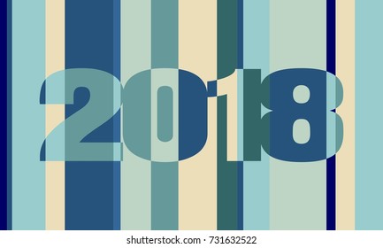2018 new year number on blue color tones lines. Holiday celebration card