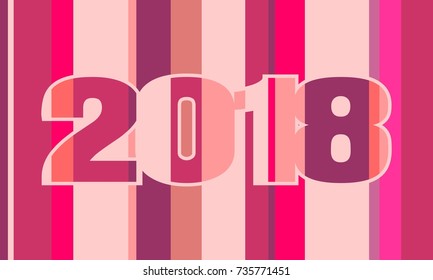 2018 new year number on red color tones lines. Holiday celebration card