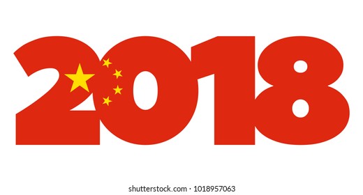 2018 New Year numbers from China flag isolated on white background