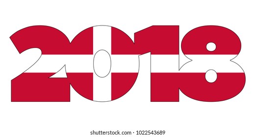 2018 New Year numbers from Denmark flag isolated on white background