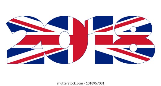 2018 New Year numbers from Great Britain flag isolated on white background