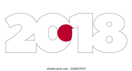 2018 New Year numbers from Japan flag isolated on white background