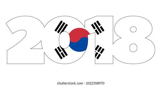 2018 New Year numbers from South Korea flag isolated on white background