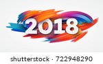 2018 New Year on the background of a colorful brushstroke oil or acrylic paint design element for presentations, flyers, leaflets, postcards and posters. Vector illustration EPS10