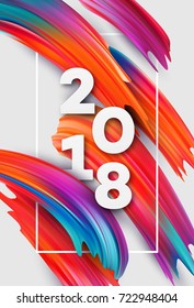 2018 New Year on the background of a colorful brushstroke oil or acrylic paint design element for presentations, flyers, leaflets, postcards and posters. Vector illustration EPS10