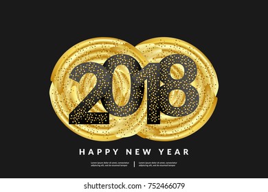 2018 New Year on the background of a golden brushstroke acrylic paint design element for presentations, flyers, leaflets, postcards and posters. Vector illustration EPS10