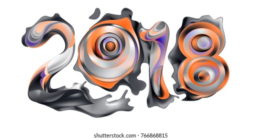2018 New Year on the background of a colorful liquid acrylic paint vector design element for presentations, flyers, leaflets, postcards and posters. 