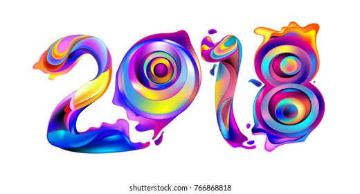 2018 New Year on the background of a colorful liquid acrylic paint vector design element for presentations, flyers, leaflets, postcards and posters. 