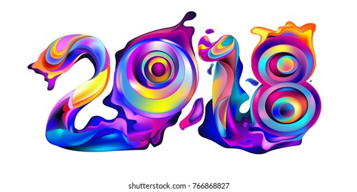 2018 New Year on the background of a colorful liquid acrylic paint vector design element for presentations, flyers, leaflets, postcards and posters. 