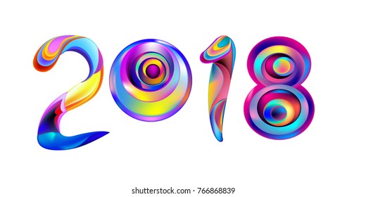 2018 New Year on the background of a colorful liquid acrylic paint vector design element for presentations, flyers, leaflets, postcards and posters. 