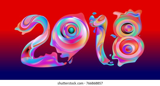 2018 New Year on the background of a colorful liquid acrylic paint vector design element for presentations, flyers, leaflets, postcards and posters. 