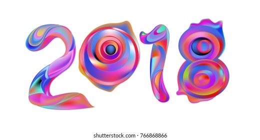 2018 New Year on the background of a colorful liquid acrylic paint vector design element for presentations, flyers, leaflets, postcards and posters. 