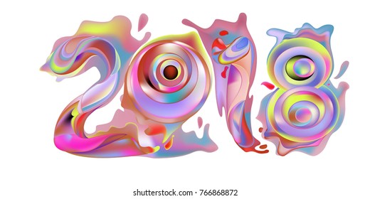 2018 New Year on the background of a colorful liquid acrylic paint vector design element for presentations, flyers, leaflets, postcards and posters. 