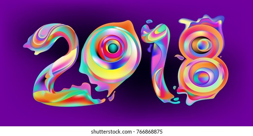 2018 New Year on the background of a colorful liquid acrylic paint vector design element for presentations, flyers, leaflets, postcards and posters. 